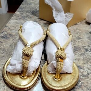 Michael Kors Holly Metallic Gold Leather Women's Sandals